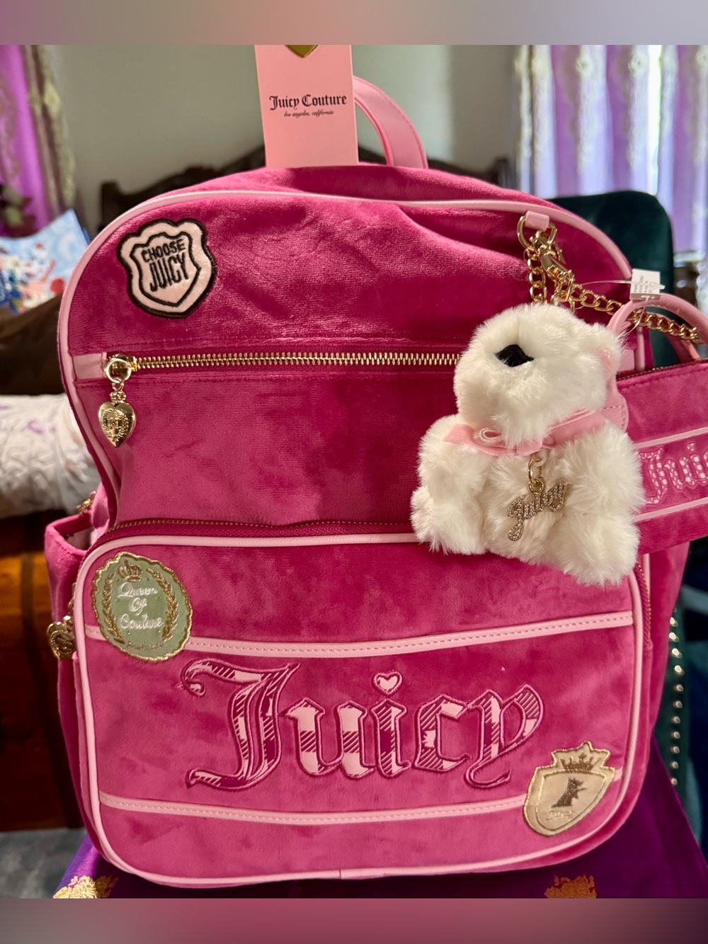 NWT 2026 Juicy Couture Study In Style Velour Backpack Bear Set Pink